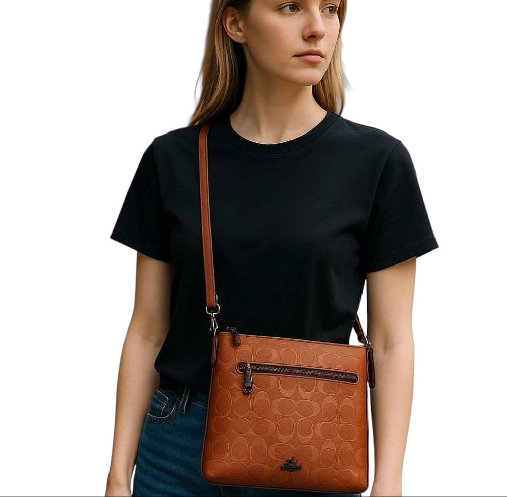Coach Brown Crossbody Bag with Embossed Design